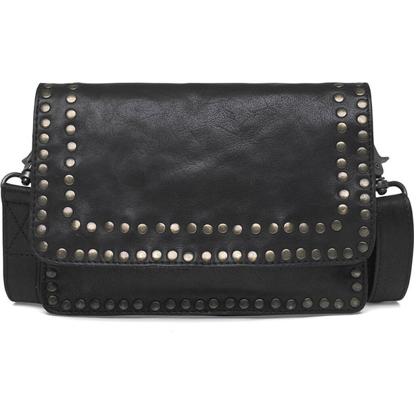 DEPECHE Leather crossbody bag decorated with beautiful rivets Cross over 099 Black (Nero)