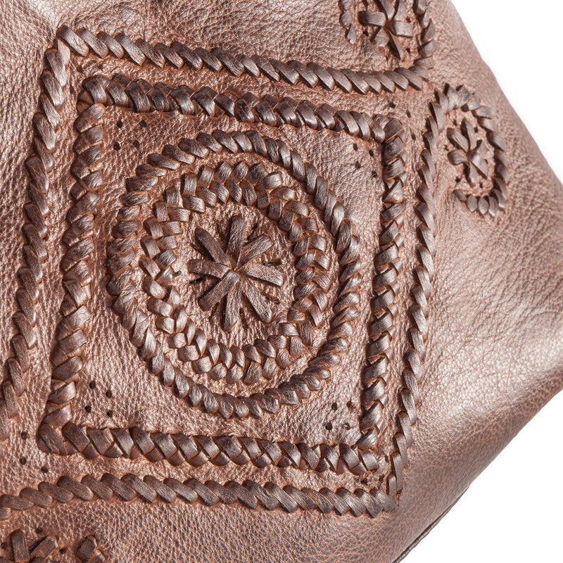 DEPECHE Leather crossbody bag with beautiful bohemian pattern Cross over 133 Brandy