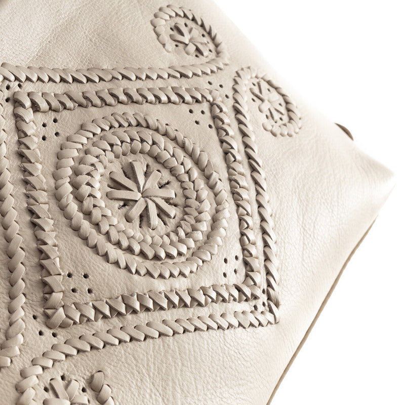 DEPECHE Leather crossbody bag with beautiful bohemian pattern Cross over 202 Vanilla