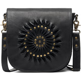 DEPECHE Leather crossbody bag with beautiful handmade pattern Cross over 099 Black (Nero)