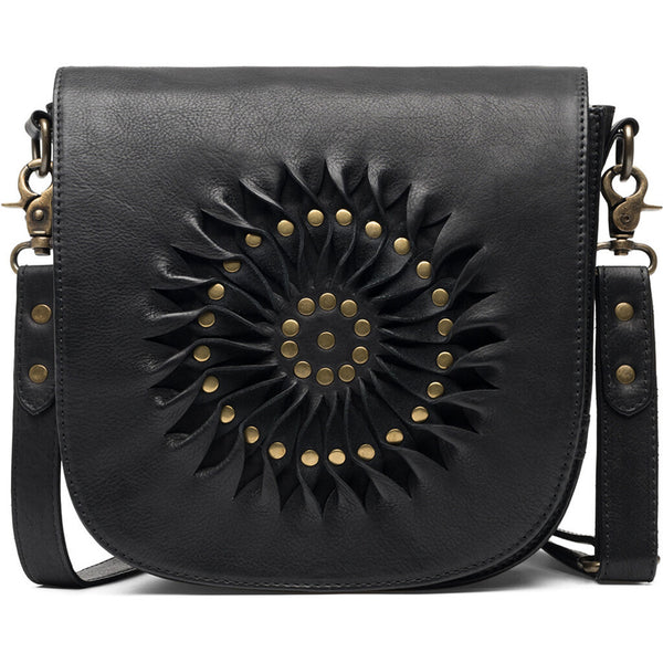 DEPECHE Leather crossbody bag with beautiful handmade pattern Cross over 099 Black (Nero)