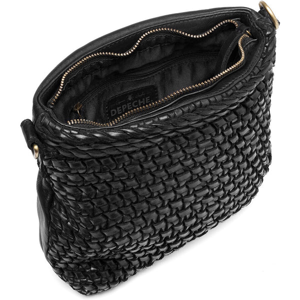 DEPECHE Leather crossbody decorated with weaving Cross over 099 Black (Nero)