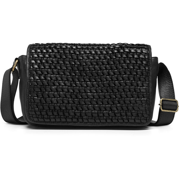 DEPECHE Leather crossover bag decorated with weaving Cross over 099 Black (Nero)
