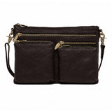 DEPECHE Leather crossover bag decorated with zipperpockets Crossover 033 Mocca