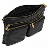 DEPECHE Leather crossover bag decorated with zipperpockets Crossover 154 Black/Brass