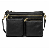 DEPECHE Leather crossover bag decorated with zipperpockets Crossover 154 Black/Brass