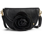 DEPECHE Leather crossover bag with rose Cross over
