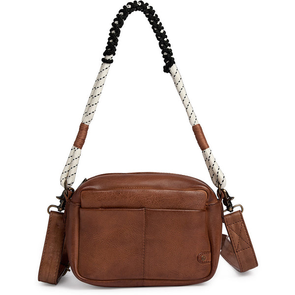 Leather crossover with boho rope strap / 16910 - Dark cognac – DEPECHE
