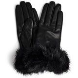 DEPECHE Leather gloves with faux fur Gloves 099 Black