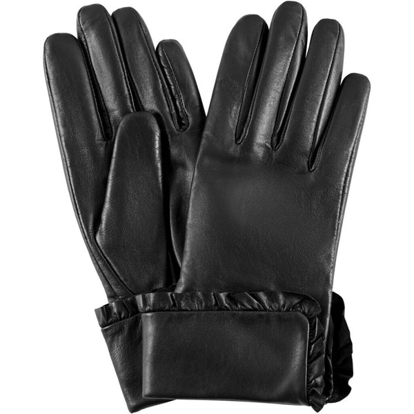 DEPECHE Leather gloves with frill details Gloves 099 Black (Nero)