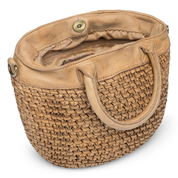 DEPECHE Leather handbag decorated with weaving Shoulderbag / Handbag 012 Nature 