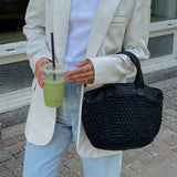 DEPECHE Leather handbag decorated with weaving Shoulderbag / Handbag 099 Black (Nero)