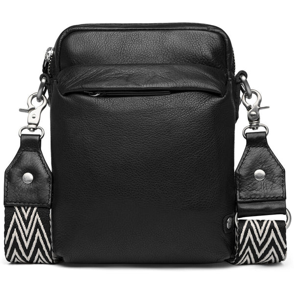 DEPECHE Leather mobilebag decorated with canvas crossbody strap Mobilebag 099 Black (Nero)