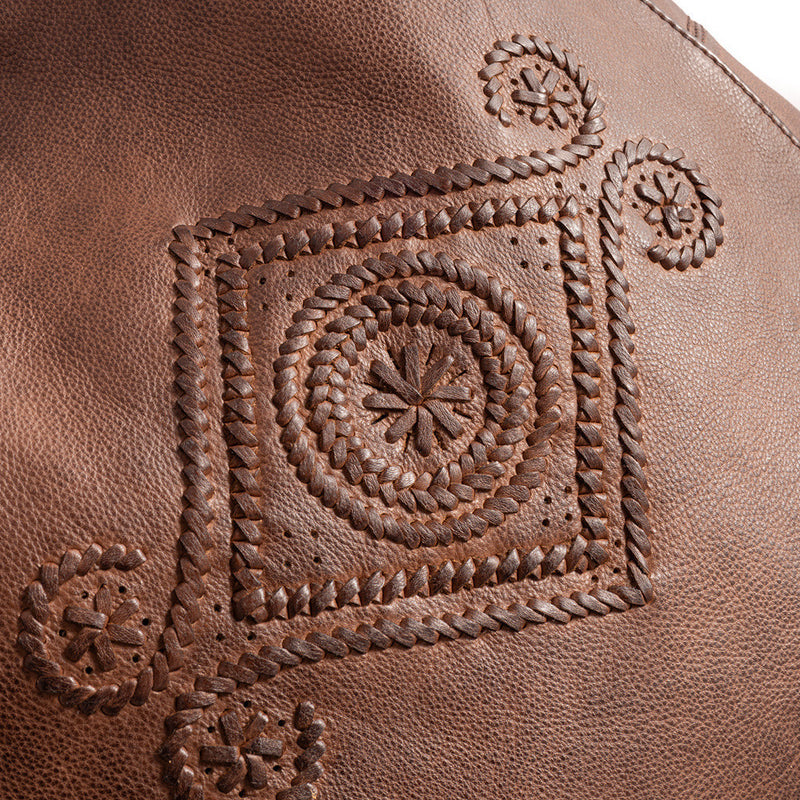 DEPECHE Leather shopper bag with beautiful bohemian pattern Shopper 133 Brandy
