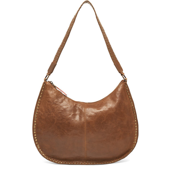 DEPECHE Leather shoulder bag decorated with beautiful rivets Shoulderbag / Handbag 005 Vintage cognac