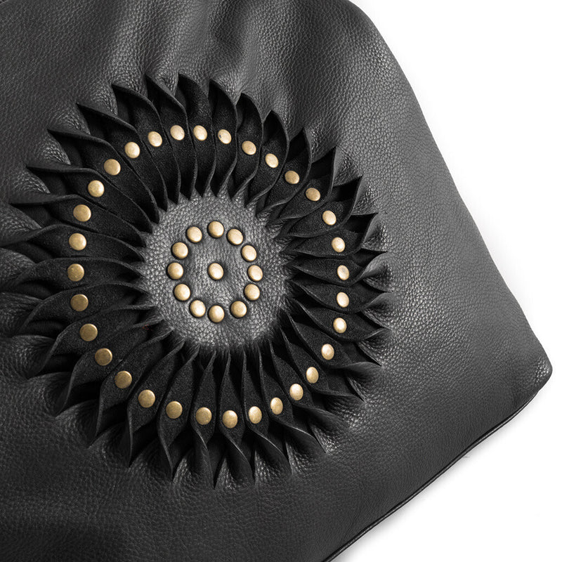 DEPECHE Leather shoulderbag with beautiful handmade pattern Shoulderbag / Handbag 099 Black (Nero)