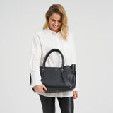 DEPECHE Leather work bag with gold trim details Shoulderbag / Handbag 099 Black