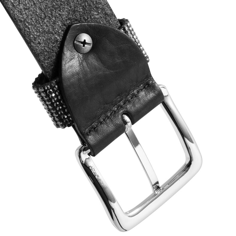 DEPECHE Leatherbelt decorated with rhinestone Belts 099 Black (Nero)