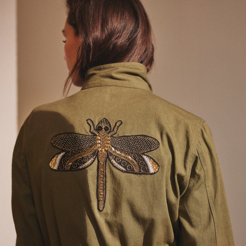 Depeche Clothing Lilly jacket decorated with a beautiful patch Jackets 054 Khaki (Visione)