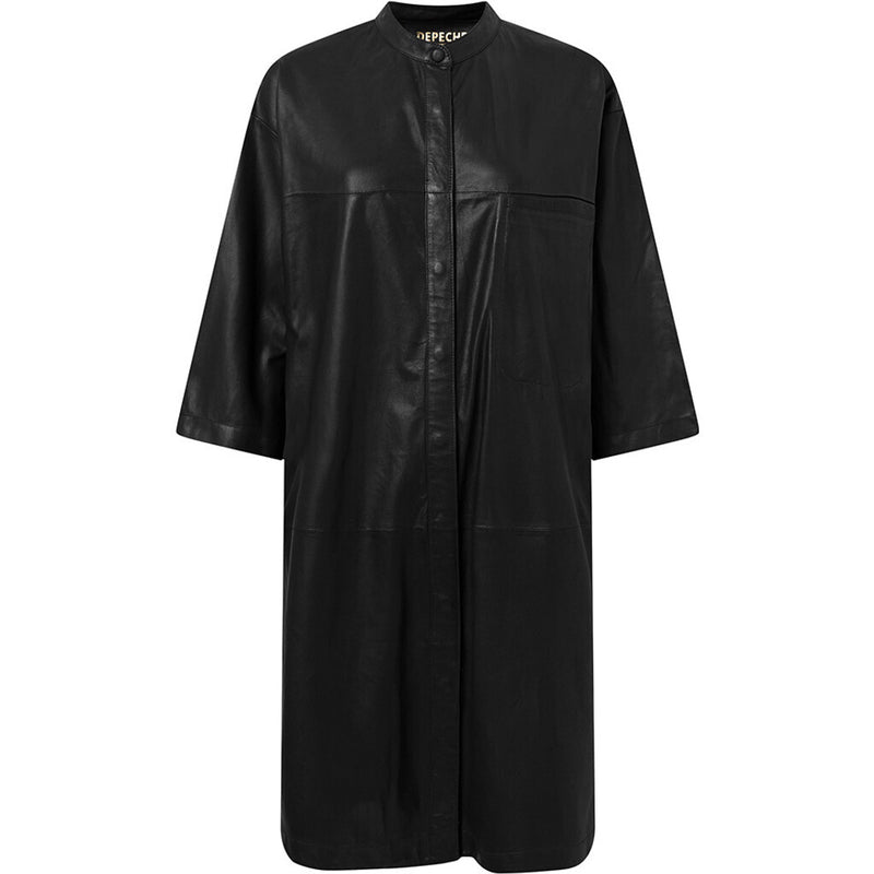 Depeche leather wear Long Tracy leather shirt dress Shirts 099 Black (Nero)