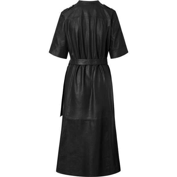 Depeche leather wear Long leatherdress with tie belt and nice details Dresses 099 Black (Nero)