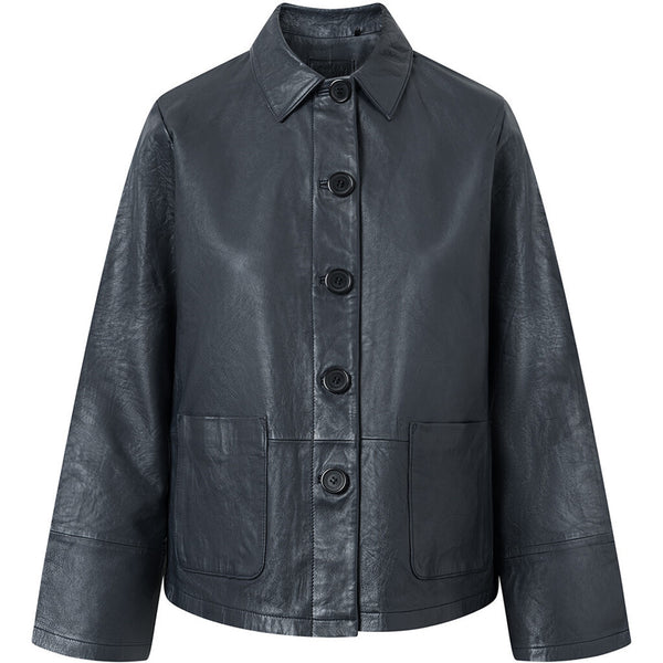 Depeche leather wear Loose leather shirt with understated details Shirts 178 Navy