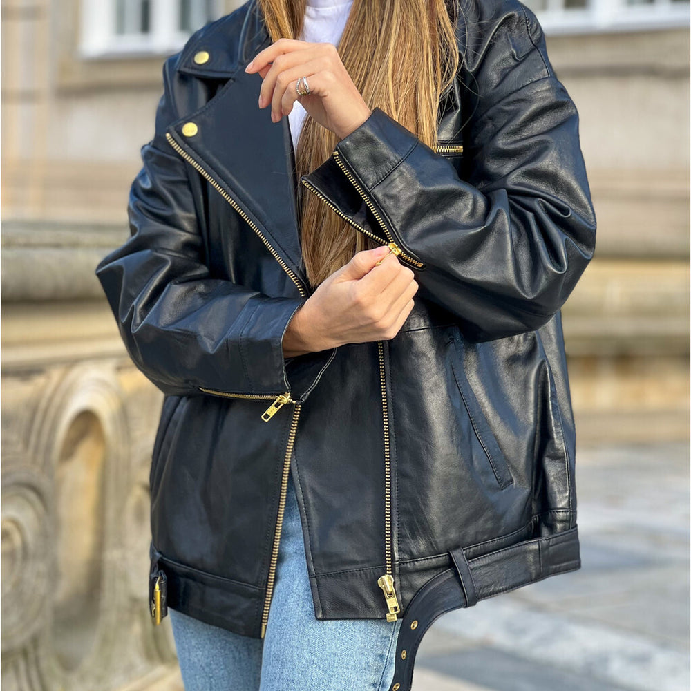 Nana leather biker jacket in nice and soft quality / 50736 - Black