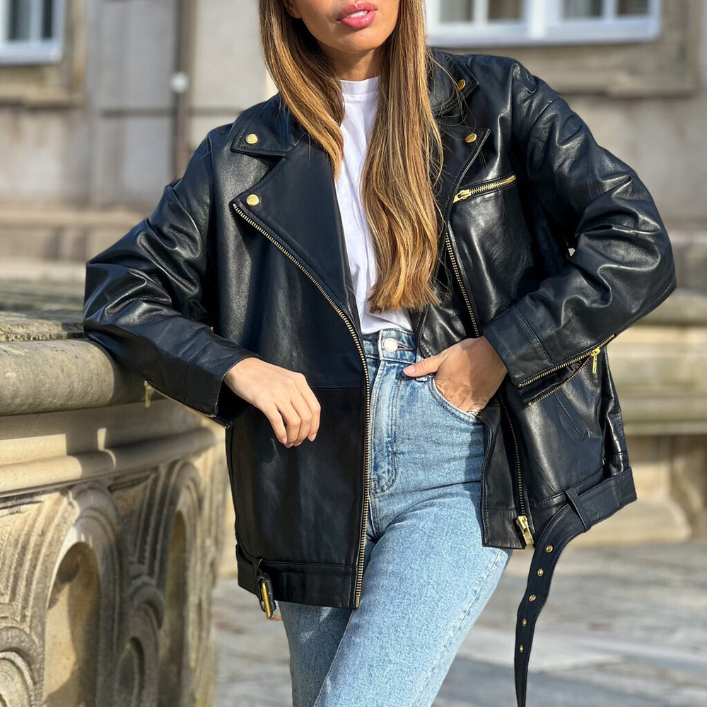 Nana leather biker jacket in nice and soft quality 50736 Black