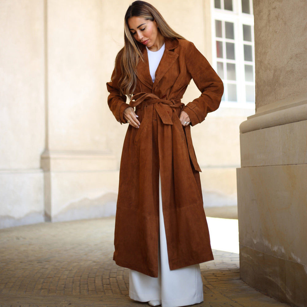 Naomi suede trench coat / 51310 - Cognac – DEPECHE