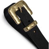 DEPECHE Narrow Suede Belt Belt 154 Black/Brass