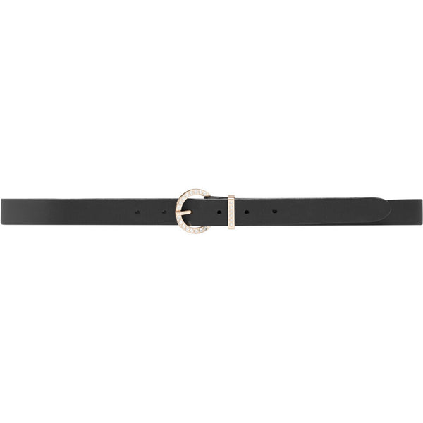 DEPECHE Narrow leather belt with a buckle with similis Belts 099 Black (Nero)