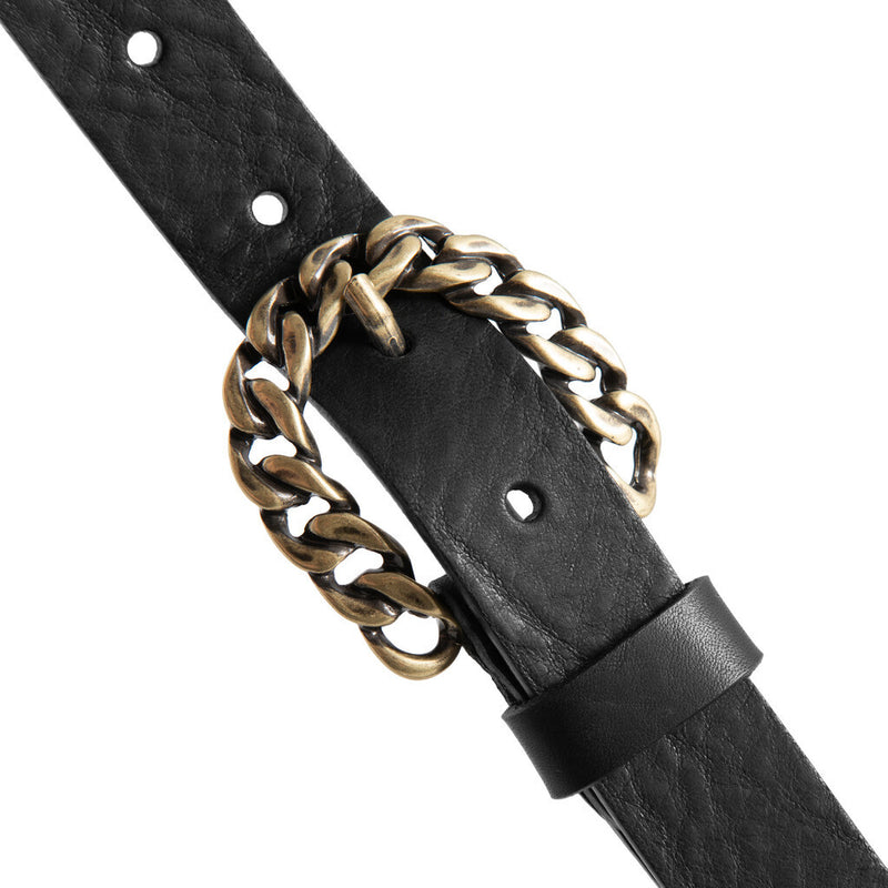 DEPECHE Narrow leather belt with chain buckle Belts 099 Black (Nero)