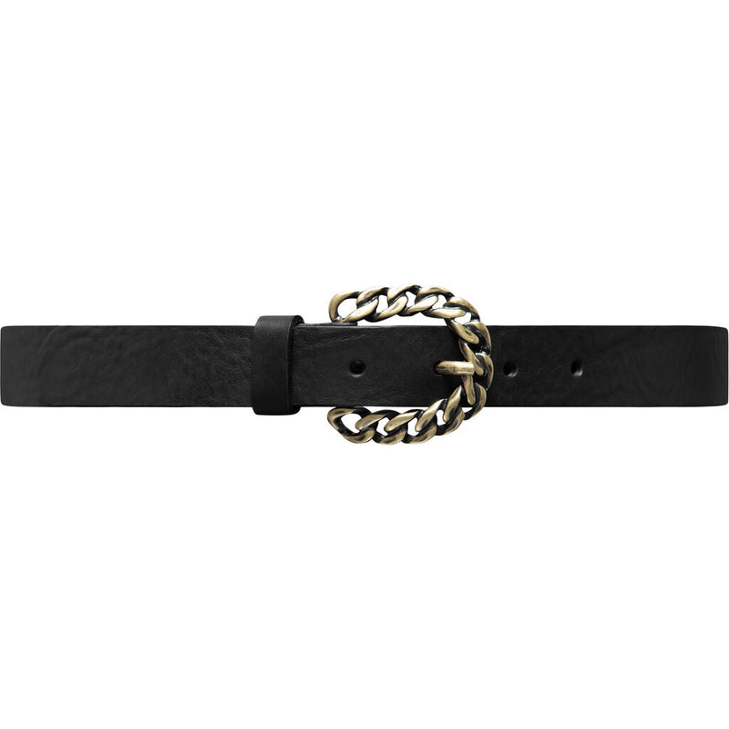 DEPECHE Narrow leather belt with chain buckle Belts 099 Black (Nero)