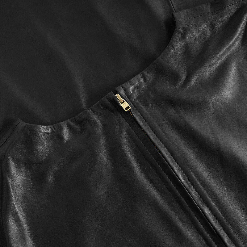 Depeche leather wear Pretty Raja knee-long leather dress Dresses 099 Black (Nero)