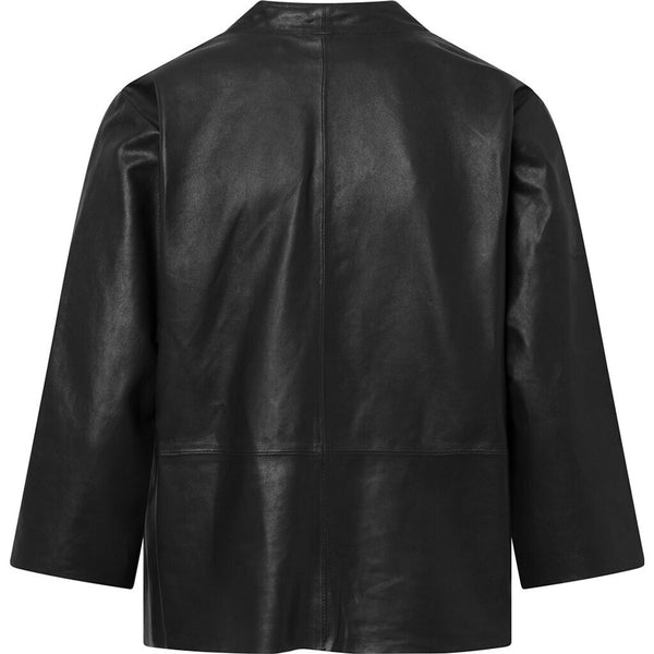 Depeche leather wear Pretty Tirsa leather blouse with v-neck Blouse 099 Black (Nero)