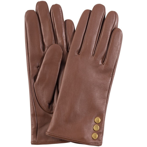 DEPECHE Pretty leather glove with buttons on side Gloves 171 Cognac/Gold
