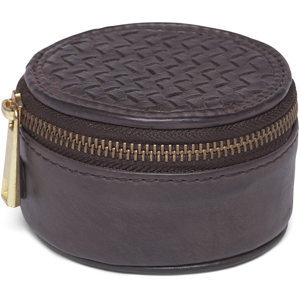 DEPECHE Round jewellery box with braided pattern Accessories 161 Dark brown