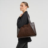 DEPECHE Shopper bag in suede and cow leather Shopper 008 Chocolate