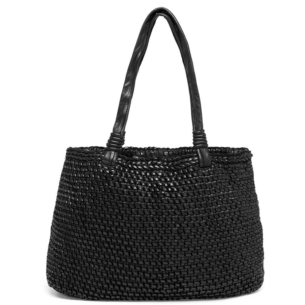 Shopper leather bag decorated with weaving / 15802 - Black – DEPECHE
