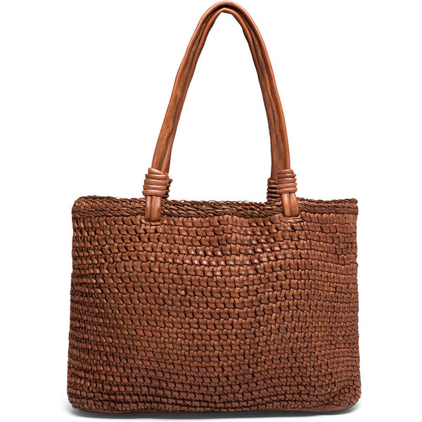 DEPECHE Shopper leather bag decorated with weaving Shopper 225 Mid tan