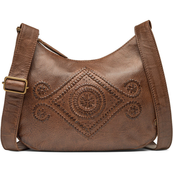 DEPECHE Shoulder bag in leather with a beautiful bohemian pattern Shoulderbag / Handbag 133 Brandy