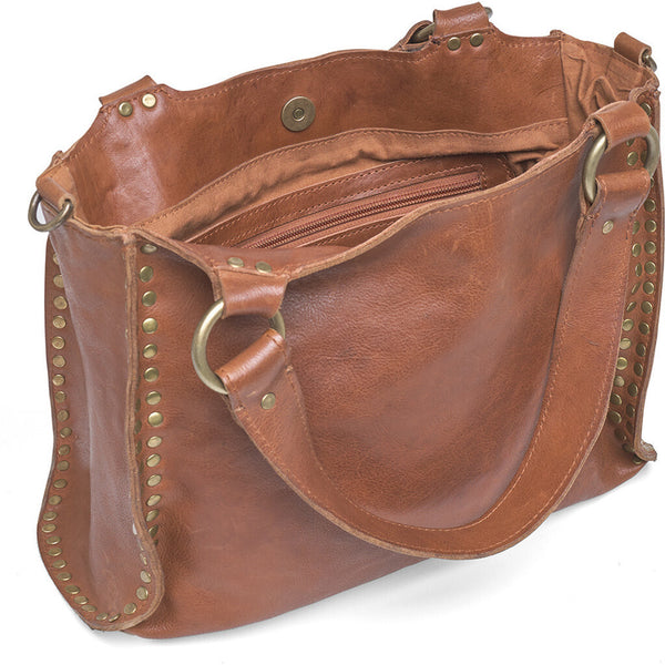 DEPECHE Shoulderbag with beautiful gold-colored studs Shoulderbag / Handbag 005 Vintage cognac