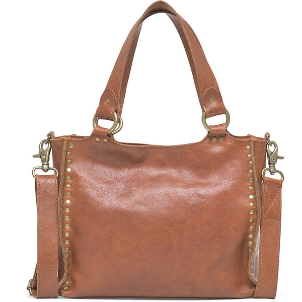 DEPECHE Shoulderbag with beautiful gold-colored studs Shoulderbag / Handbag 005 Vintage cognac