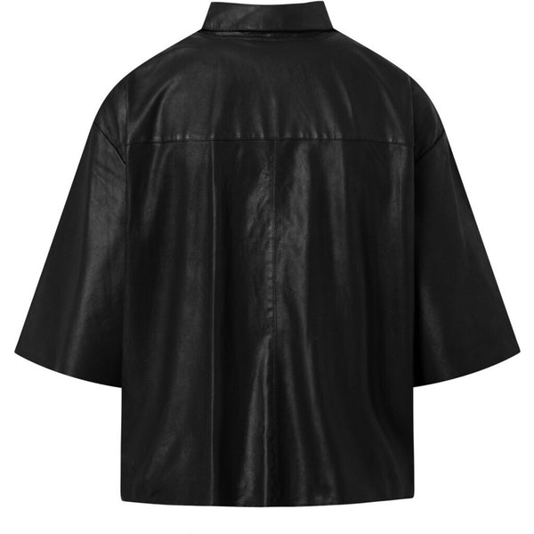 Depeche leather wear Simple leather shirt with large buttons on front Shirts 099 Black (Nero)