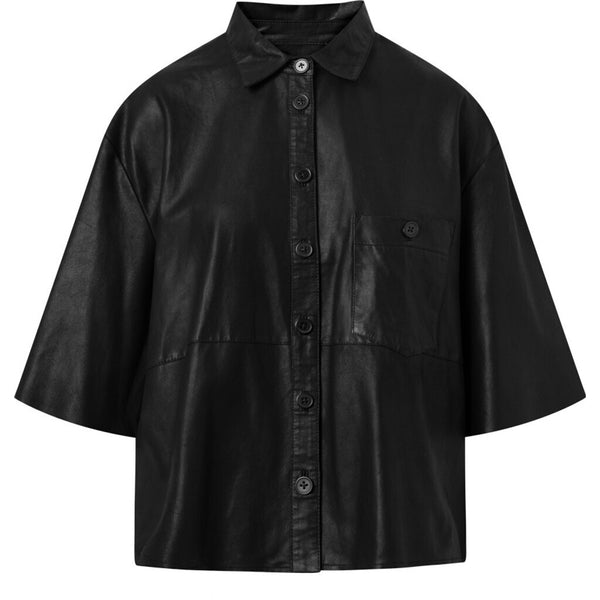 Depeche leather wear Simple leather shirt with large buttons on front Shirts 099 Black (Nero)