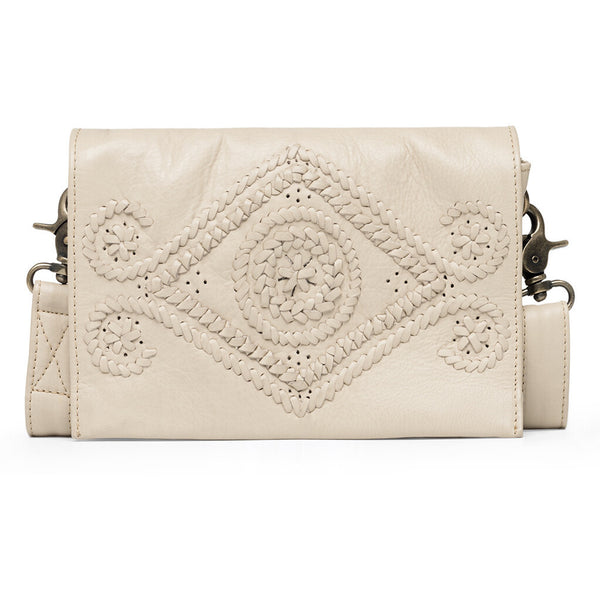 DEPECHE Small bag/clutch in leather with a beautiful bohemian pattern Small bag / Clutch 202 Vanilla