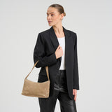 DEPECHE Small suede shoulder and handbag with all-over flat studs Shoulderbag / Handbag 011 Sand