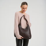 DEPECHE Sofya handwoven leather shoulder bag Shoulderbag / Handbag 161 Dark brown