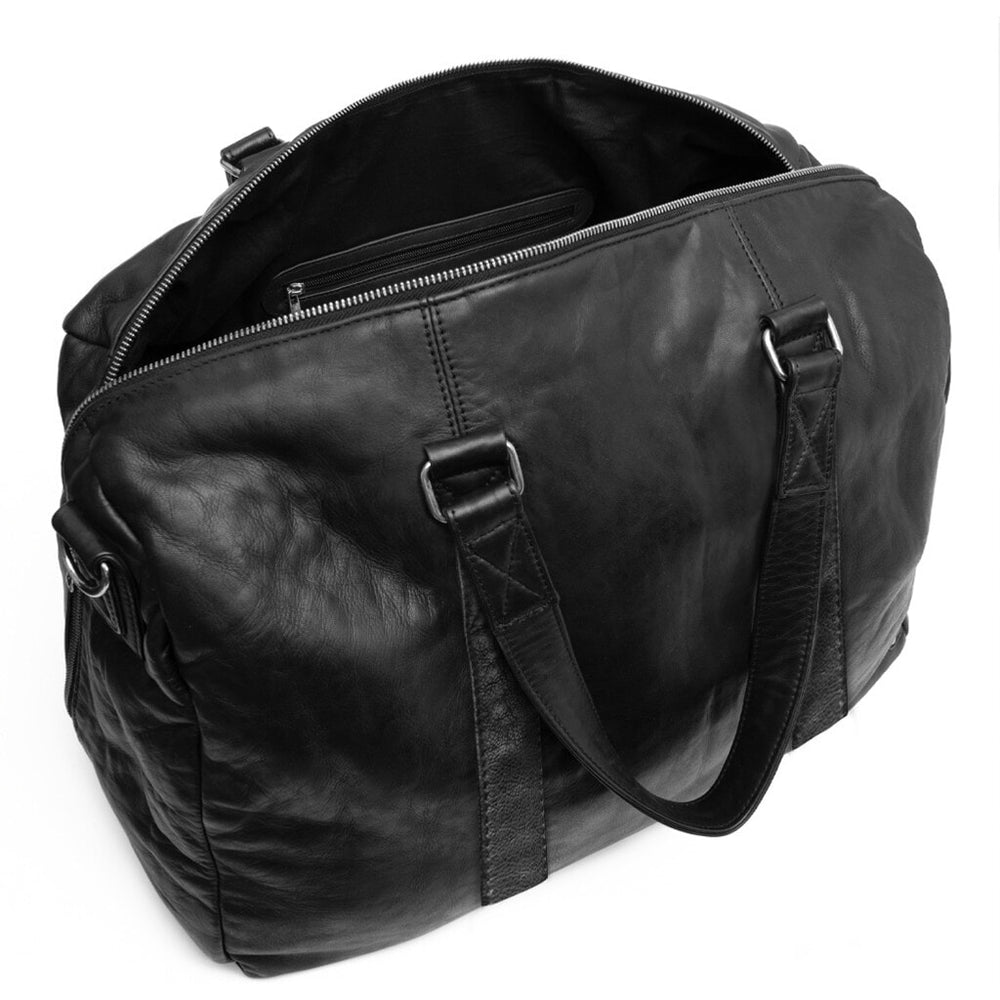 Spacious weekend bag in soft leather quality / 15476 - Black (Nero