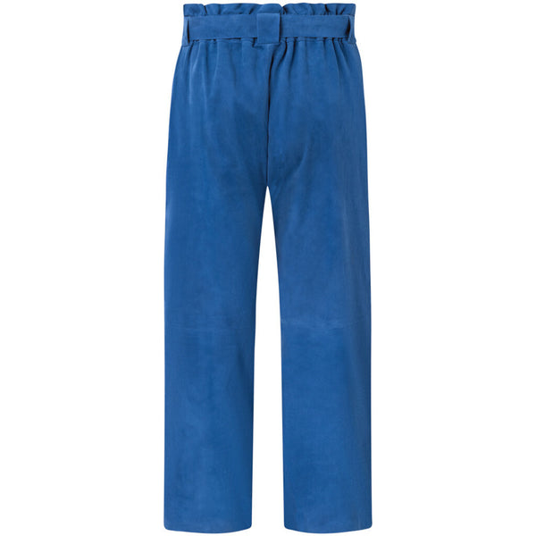Depeche leather wear Straight leg suede trousers with paperbag waist Pants 209 French blue